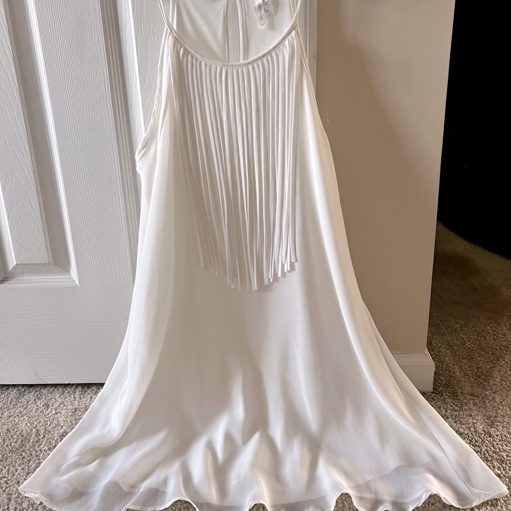 White, knee length tank-top dress with white fringe